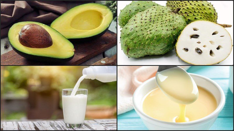 Ingredients for avocado custard smoothie, avocado custard smoothie with yogurt