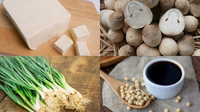 Ingredients for steamed tofu with mushrooms