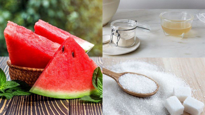 Ingredients for watermelon jelly dish, watermelon milk jelly, watermelon cheese jelly