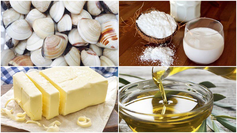 Ingredients for stir-fried clams with coconut butter and garlic