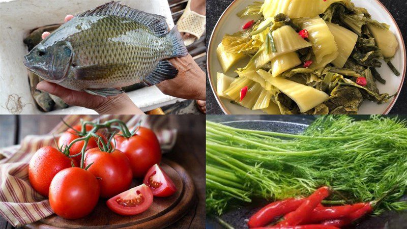 Ingredients for the sour pickled tilapia hot pot, spicy tamarind tilapia hot pot