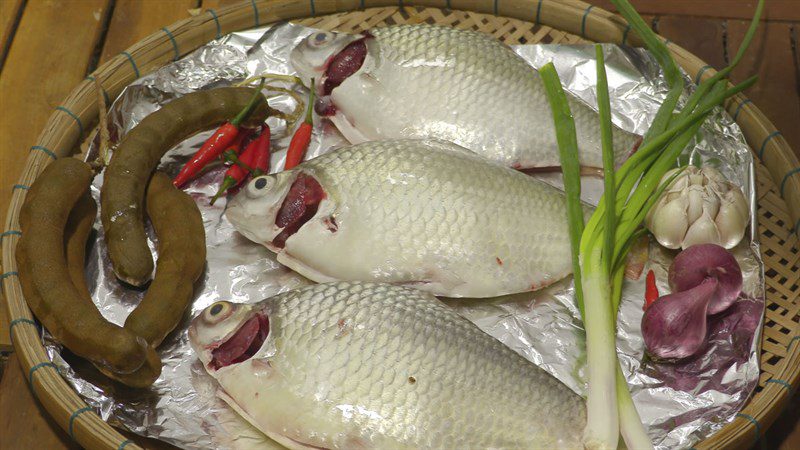 Ingredients for braised catfish with mild seasoning, tamarind, and thick sauce