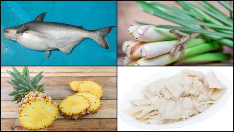 Ingredients for the fish hotpot dish with sour bamboo shoots and pineapple