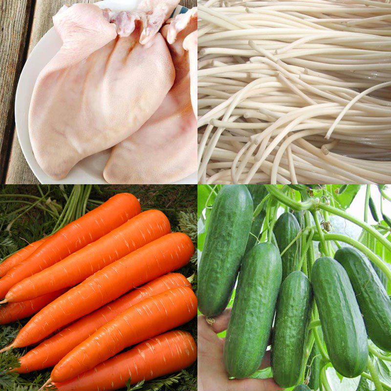 Ingredients for lotus stem salad with pig's ears