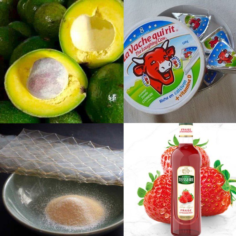 Ingredients for avocado jelly cheese dessert