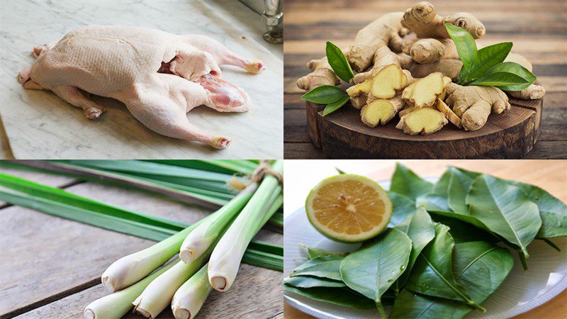 Ingredients for ginger steamed duck and lemon steamed duck