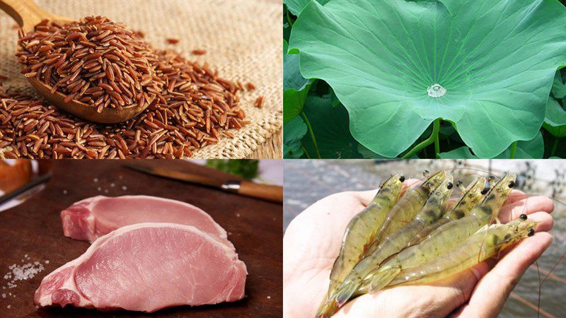 Ingredients for lotus leaf steamed brown rice, lotus leaf steamed brown rice, lotus leaf steamed egg rice