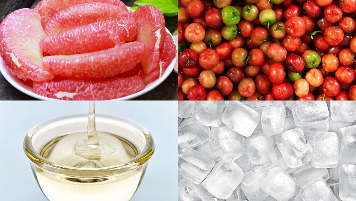 Ingredients for sour grapefruit juice, carrot grapefruit juice, apple grapefruit juice