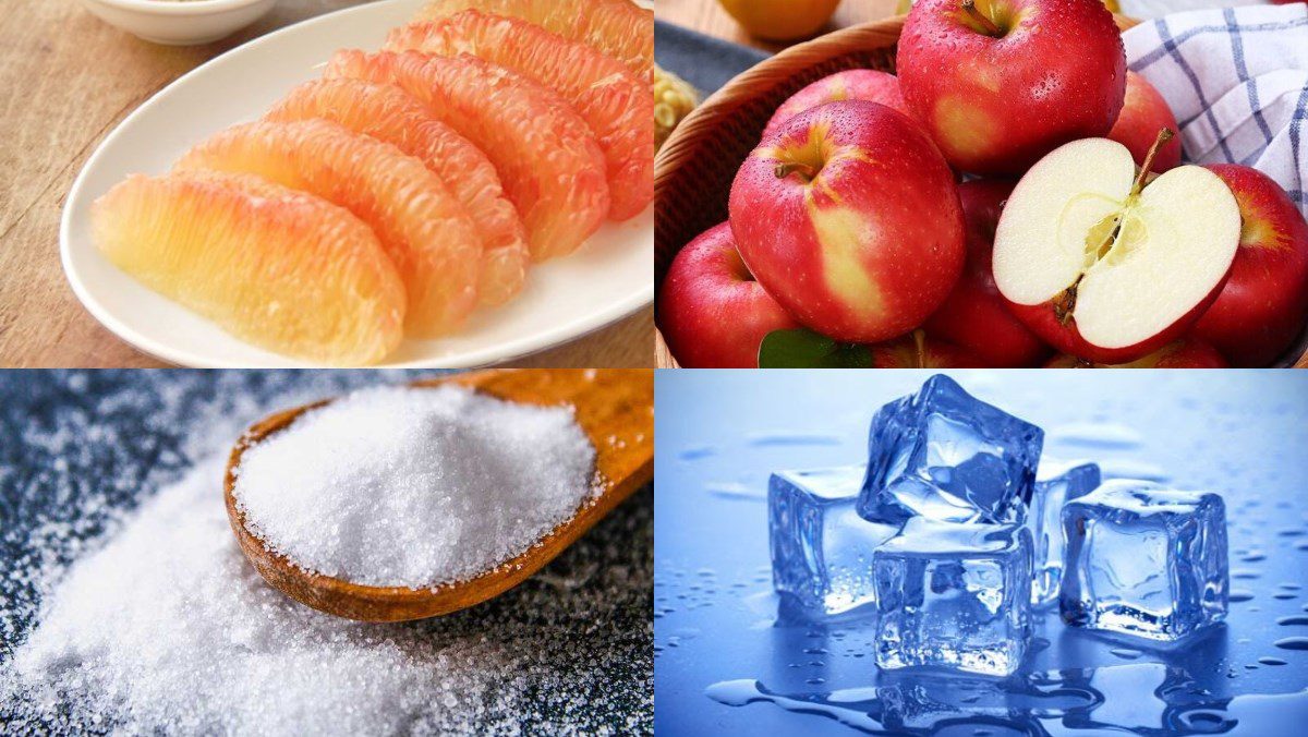 Ingredients for grapefruit cherry juice, grapefruit carrot juice, grapefruit apple juice