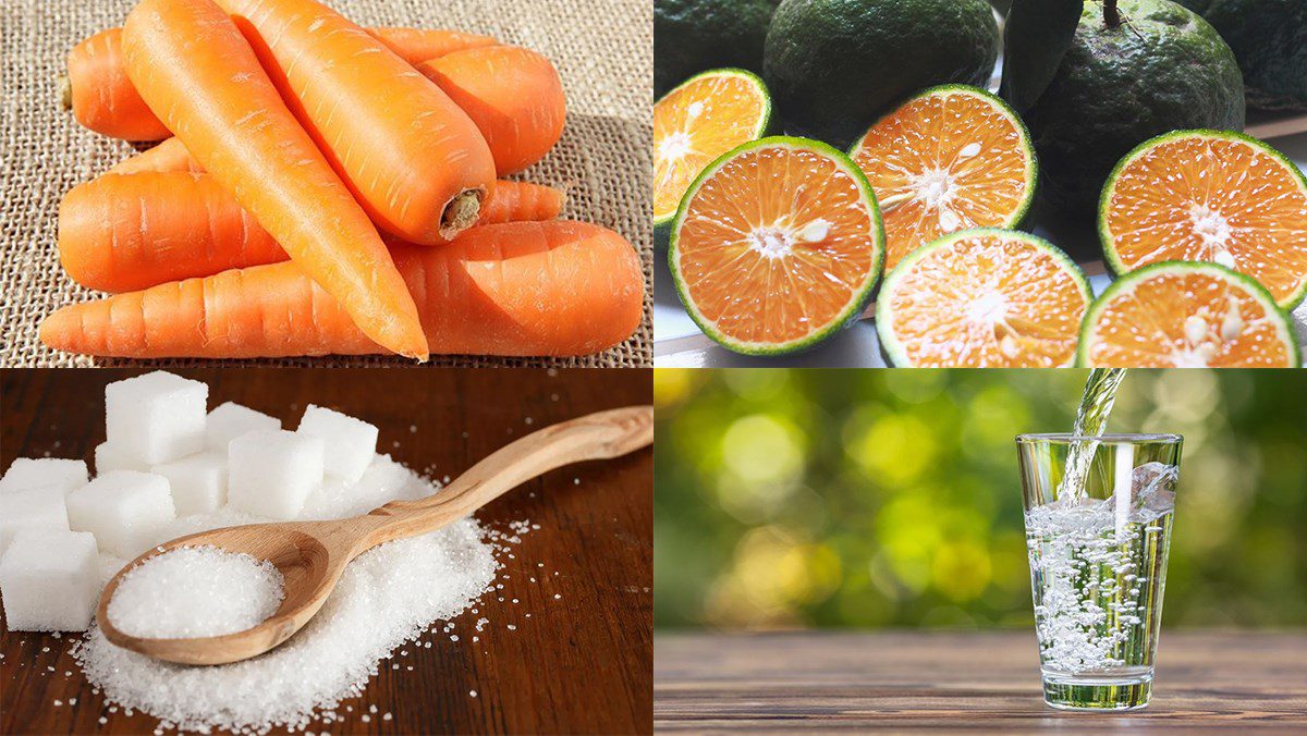 Ingredients for carrot juice using a blender, carrot juice with tomatoes using a blender
