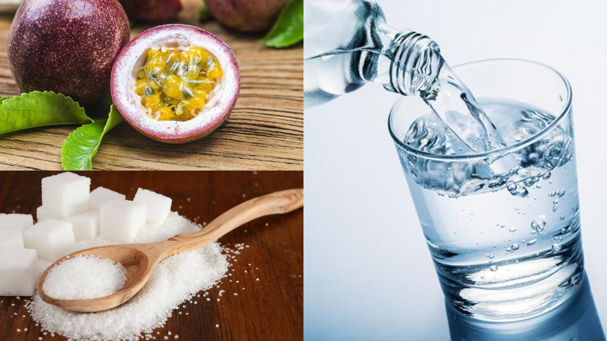 Ingredients for passion fruit juice, peppermint passion fruit juice, mango passion fruit juice