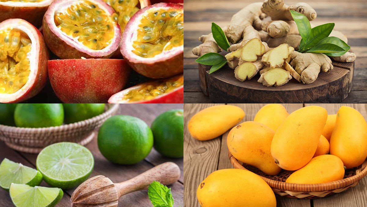 Ingredients for passion fruit juice, mint passion fruit juice, mango passion fruit juice