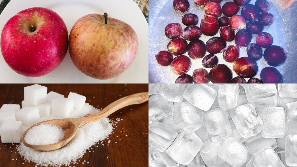 Ingredients for apple grape juice using a blender
