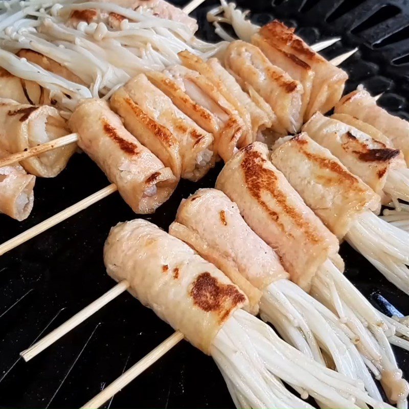 Step 5 Grill the Tofu Grilled enoki mushroom tofu rolls