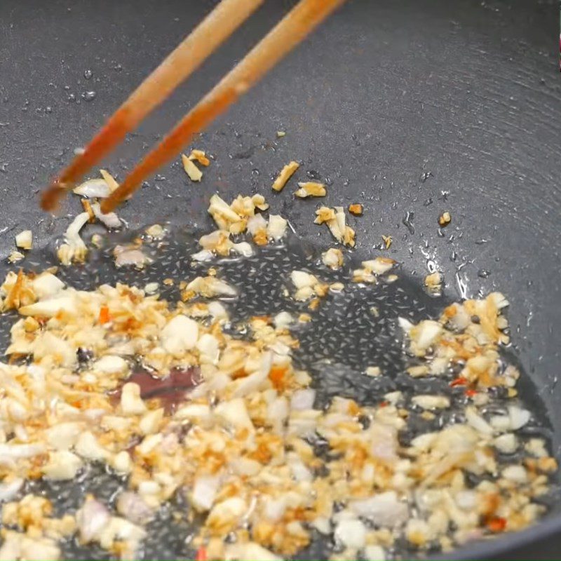 Step 2 Sautéing onions and garlic Beef cabbage salad