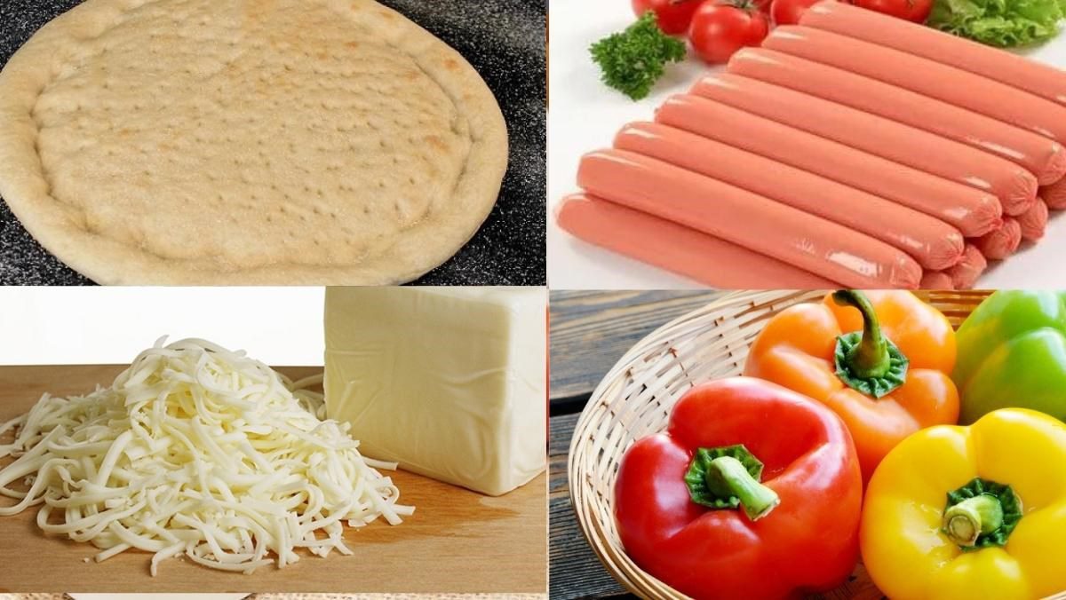 Ingredients for sausage pizza baked in the oven