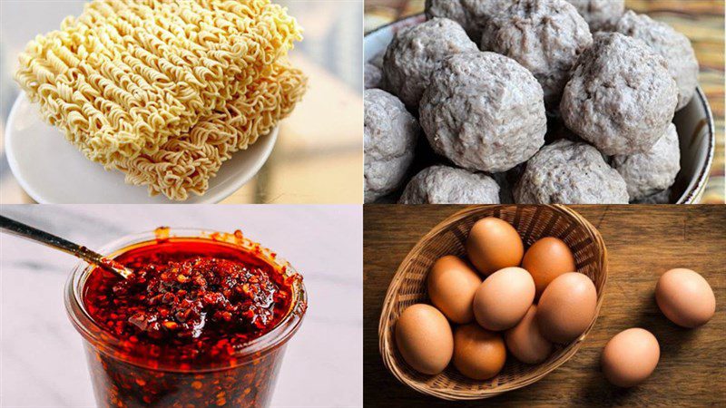 Ingredients for the dish 2 ways to make noodle mix with cheese beef balls and spicy salt