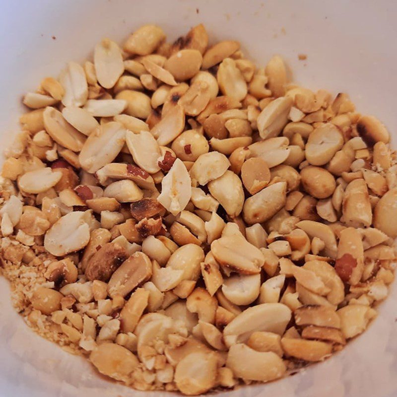 Step 1 Roast and crush peanuts for coconut milk banana ice cream without a blender