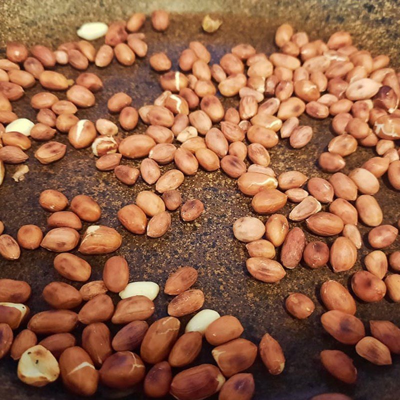 Step 1 Roast and crush peanuts for coconut milk banana ice cream without a blender