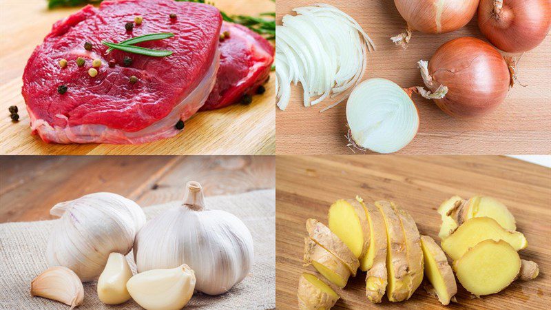 Ingredients for stir-fried buffalo meat with onions