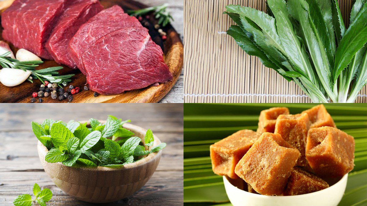 Ingredients for grilled beef salad