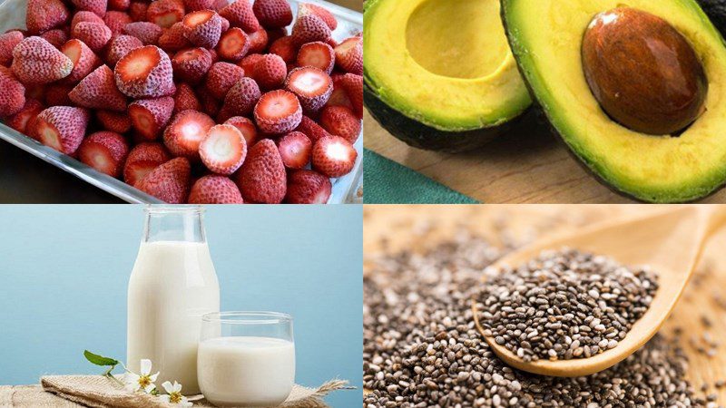 Ingredients for avocado strawberry smoothie