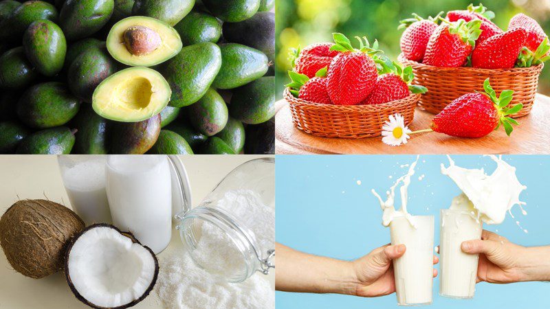 Ingredients for avocado strawberry smoothie