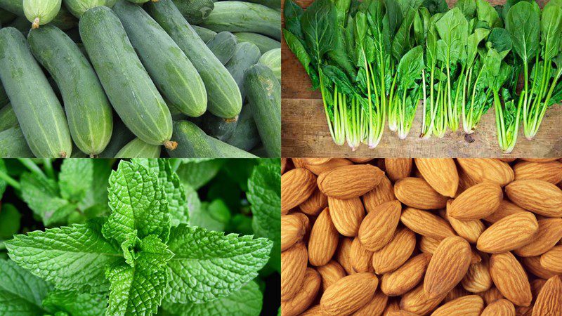 Ingredients for cucumber mint spinach smoothie