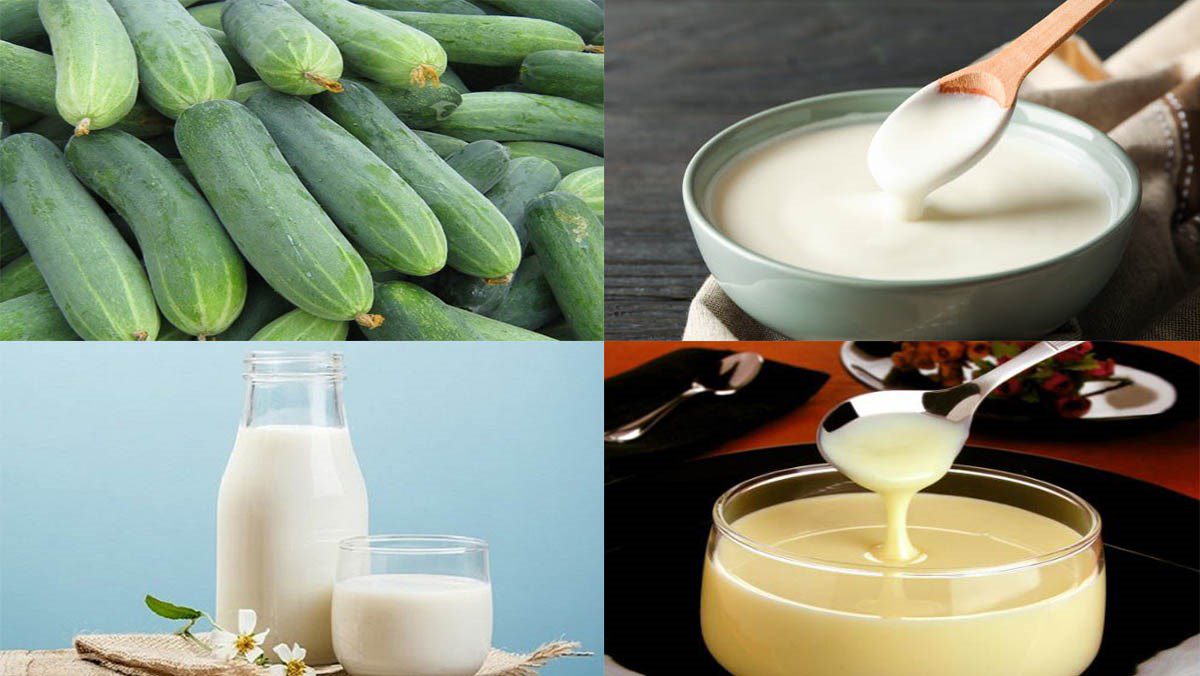 Ingredients for cucumber yogurt smoothie