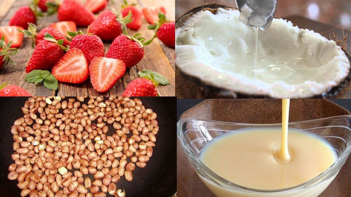 Ingredients for coconut sáp strawberry smoothie