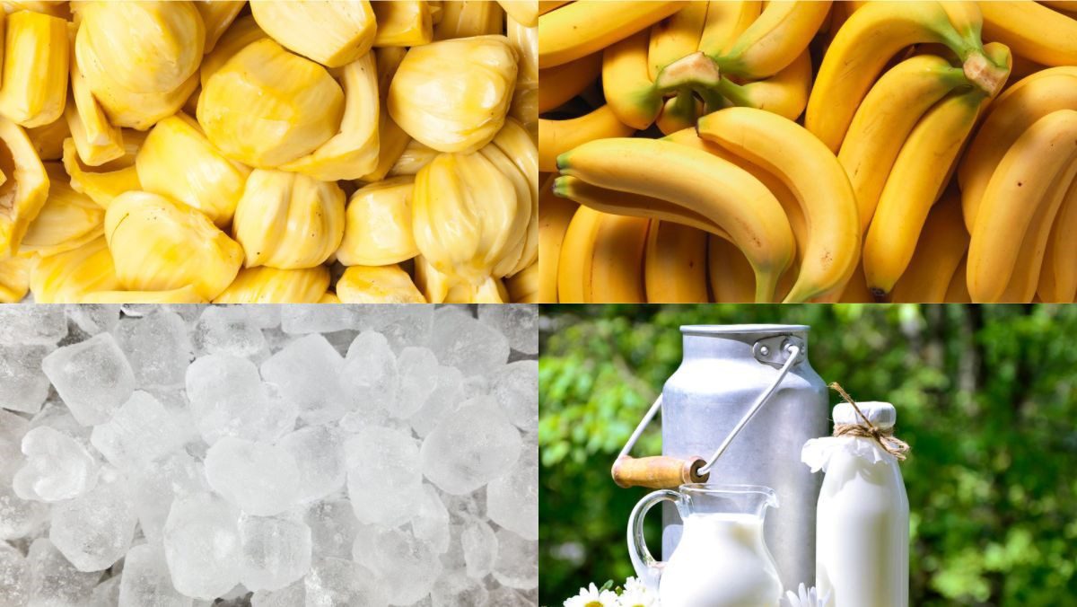 Ingredients for mango smoothie dish