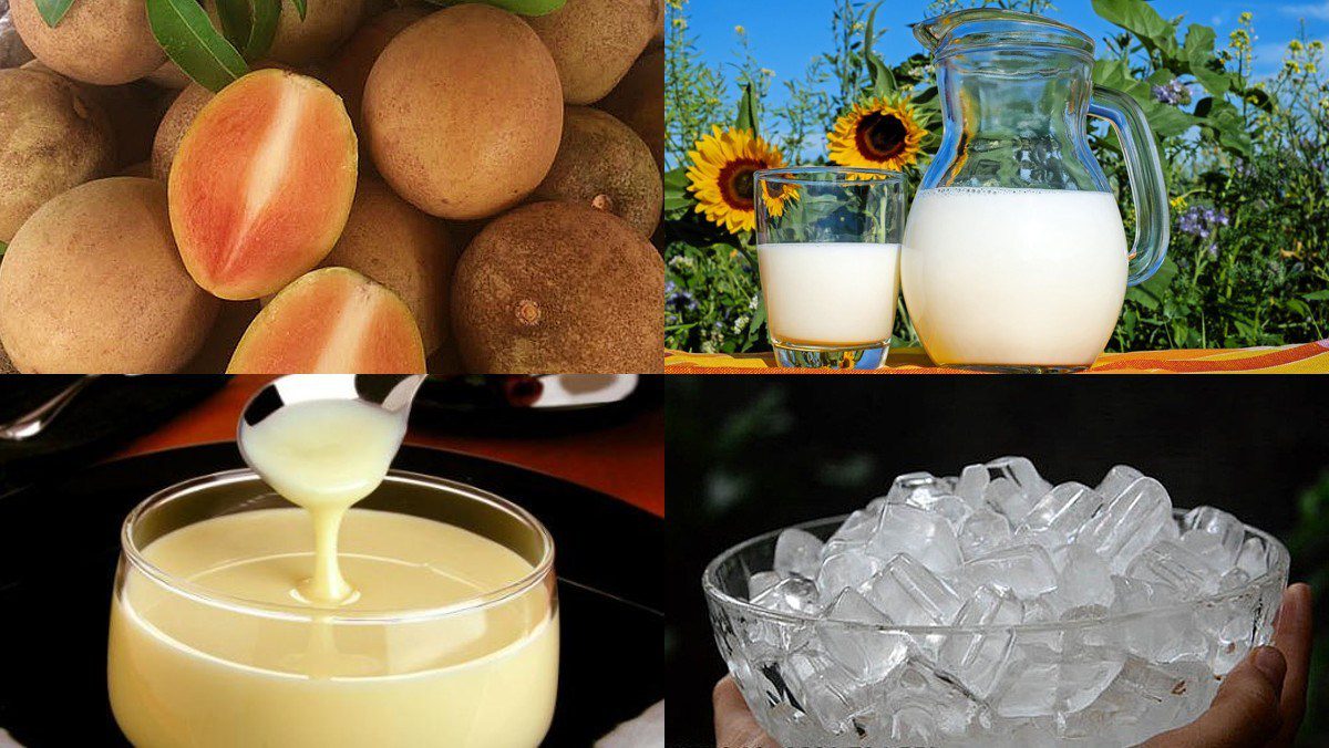 Ingredients for 5 ways to make sapodilla smoothie