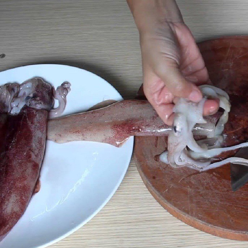Step 1 Preparing squid Stir-fried Udon Noodles with Seafood