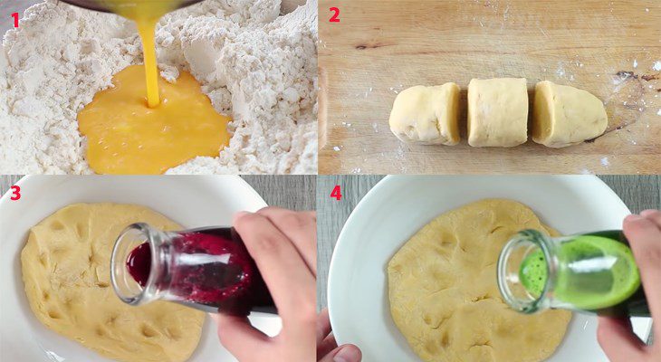 Step 1 Prepare ingredients and knead the dough for 3-color noodles