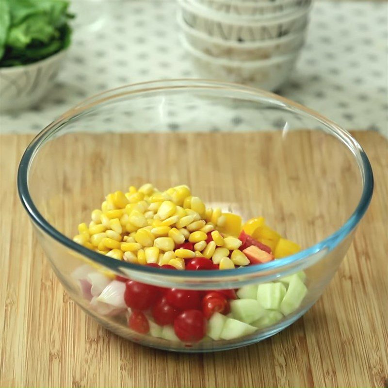 Step 2 Mix the vegetables for Spinach Corn Salad