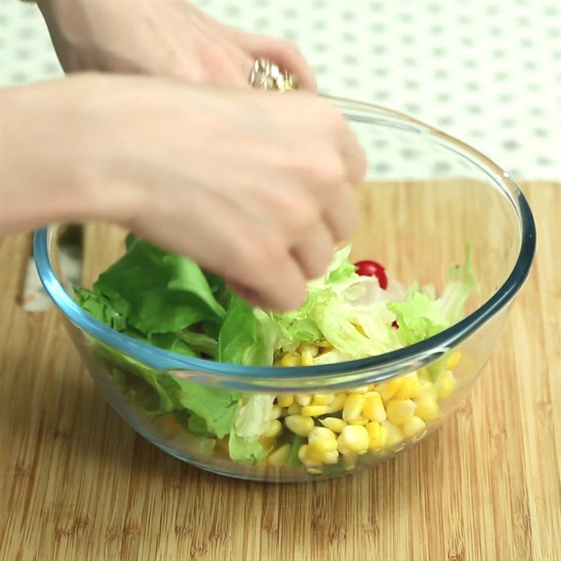 Step 2 Mix the vegetables for Spinach Corn Salad