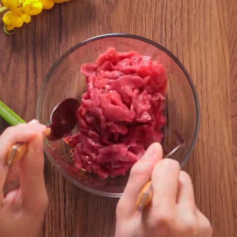 Step 1 Prepare and marinate beef Purple cabbage salad