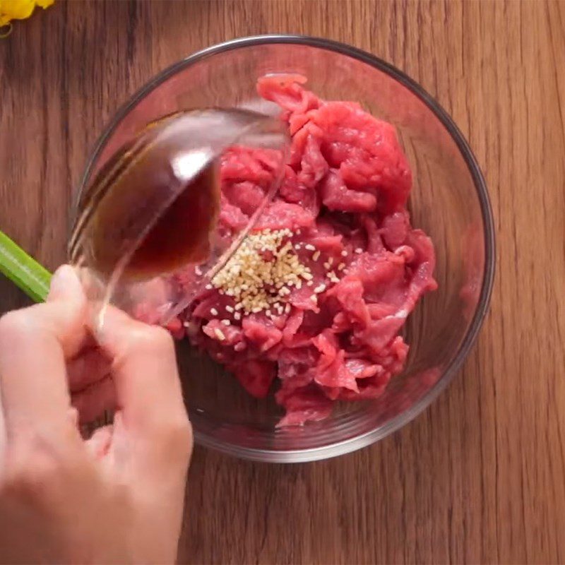 Step 1 Prepare and marinate the beef for Purple Cabbage Beef Salad
