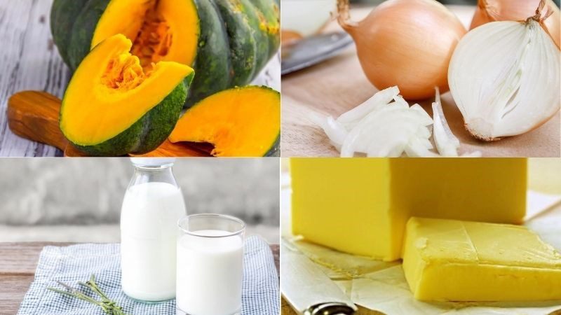 Ingredients for fresh milk pumpkin soup