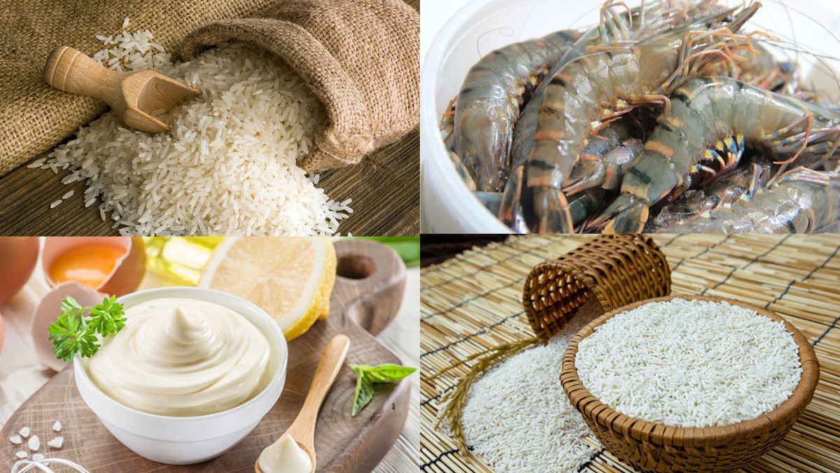 Ingredients for tempura shrimp sushi dish