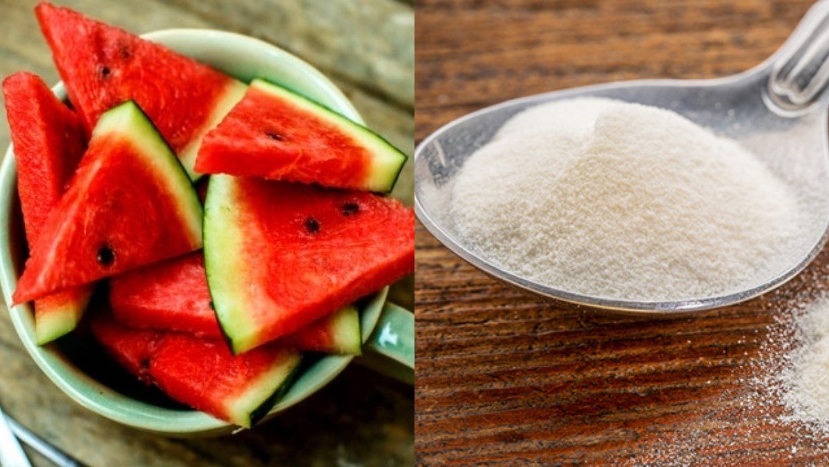Ingredients for watermelon jelly dish, watermelon jelly with milk, watermelon jelly with cheese
