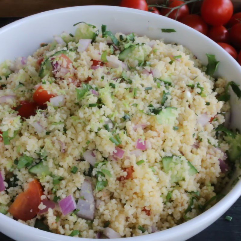 Step 5 Final product Couscous salad with tomatoes and cucumbers
