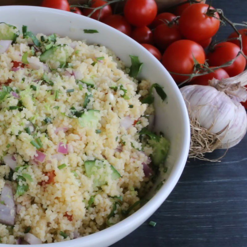 Step 5 Final product Couscous salad with tomatoes and cucumbers