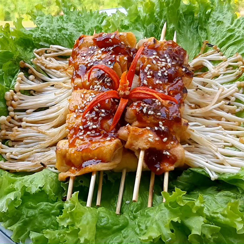 Step 6 Final Product Grilled enoki mushroom tofu rolls