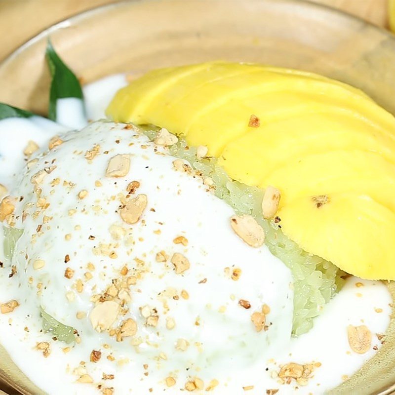 Step 5 Final Product Mango Sticky Rice with Pandan Leaves