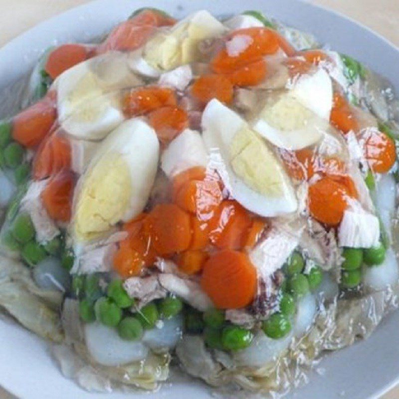 Step 3 Final Product Chicken cooked in jelly with chicken eggs and duck eggs