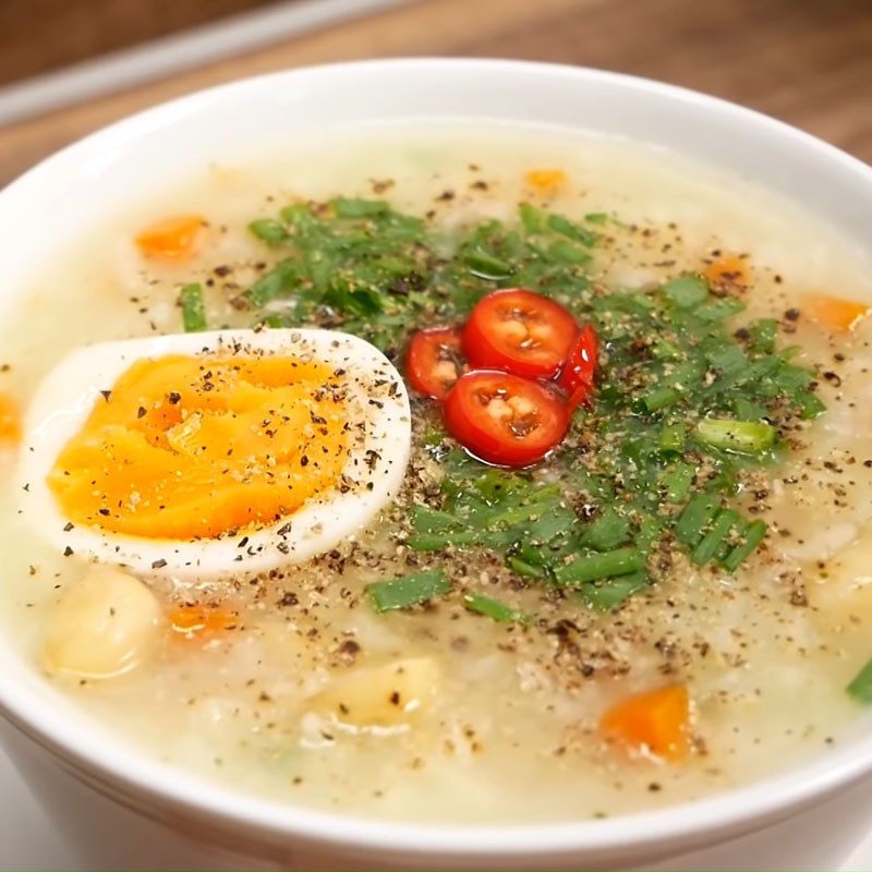 Step 5 Final Product Lotus Seed Porridge with Minced Meat and Eggs