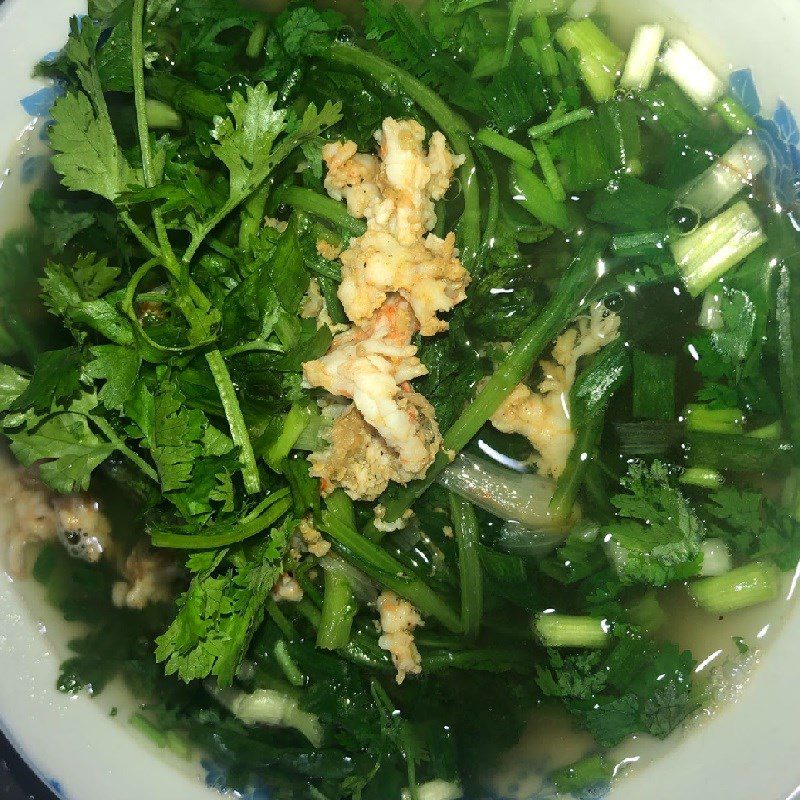Step 4 Finished product of Water spinach soup (cải cúc) cooked with fresh shrimp