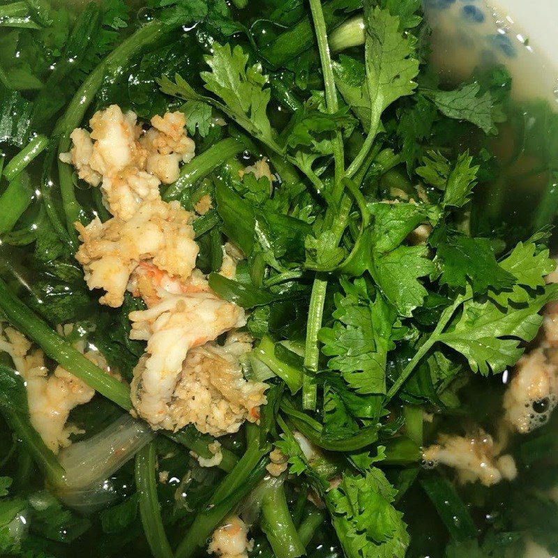 Step 4 Finished product of Water spinach soup (cải cúc) cooked with fresh shrimp