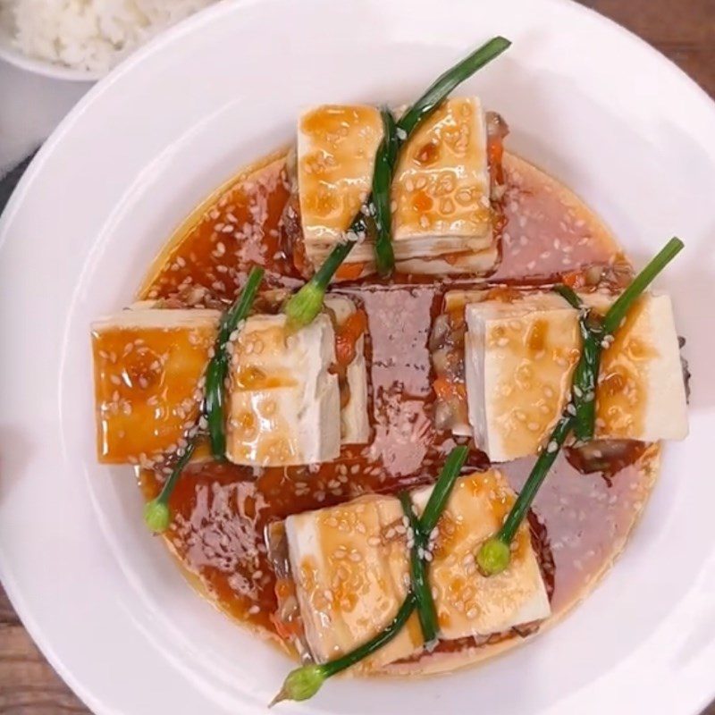 Step 6 Final Product Steamed Tofu with Mushrooms (Recipe shared by Tiktok Vegetarian Kitchen XANH)